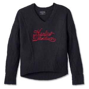 Harley WOMENS STATION V-NECK SWEATER - BLACK BEAUTY 96251-24VW