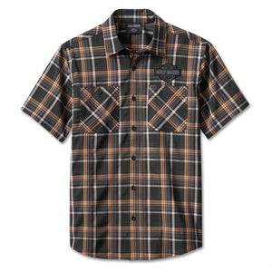 Harley 96621-23VM MENS BAR & SHIELD PERFORMANCE  SHIRT - NEUTRAL PLAID