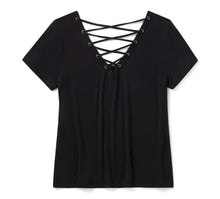 96631-25VW Women's Bling Sunset Ride Short Sleeve Laced Back Tee - Harley Black