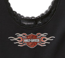 96773-25VW Women's Vintage Flames Bling Lace Trim Tank BLACK