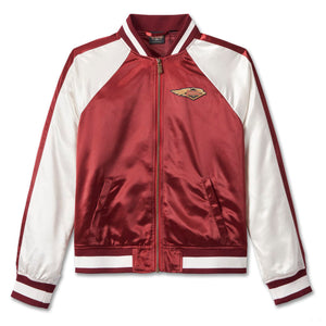 Harley 97449-23VW WOMENS 120TH ANNIVERSARY CLASSIC BOMBER JACKET - COLORBLOCK ED - MERLOT